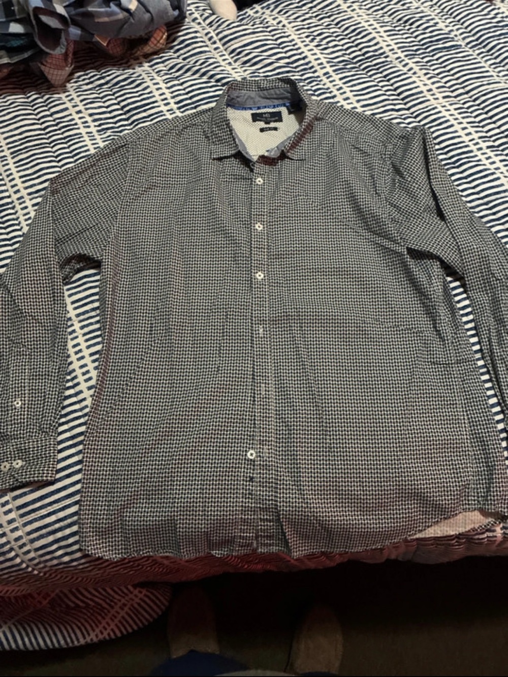 Michael Brandon Black & White Micro-Check Button-Down Shirt